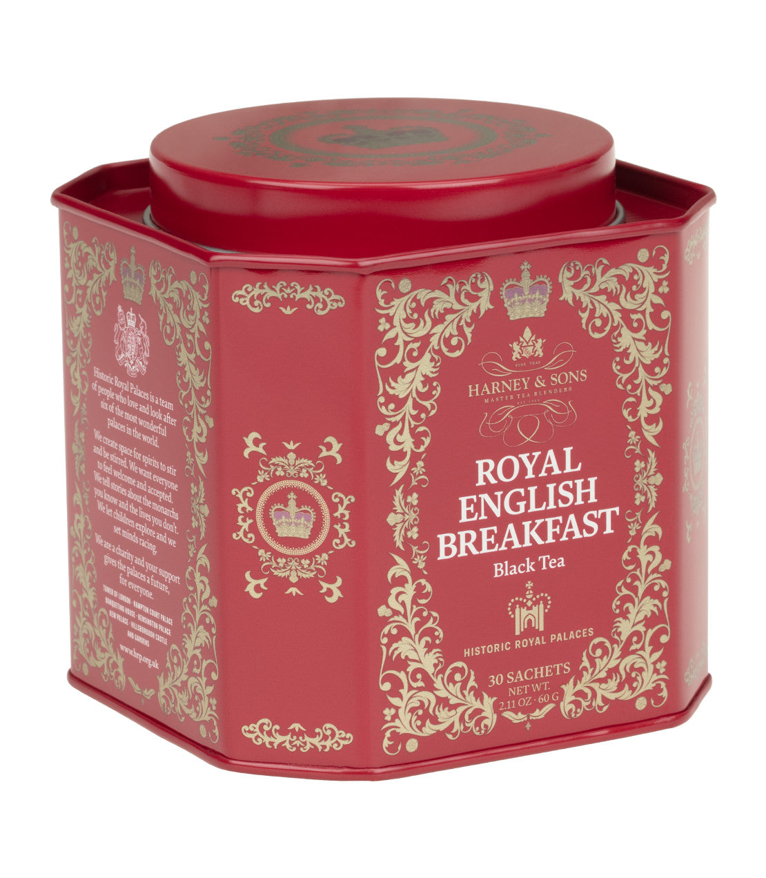 Harney & Sons Fine Teas- Historic Royal Palaces- Royal English Breakfast- Black Tea- Red and Gold 30 Count Tin of Sachets