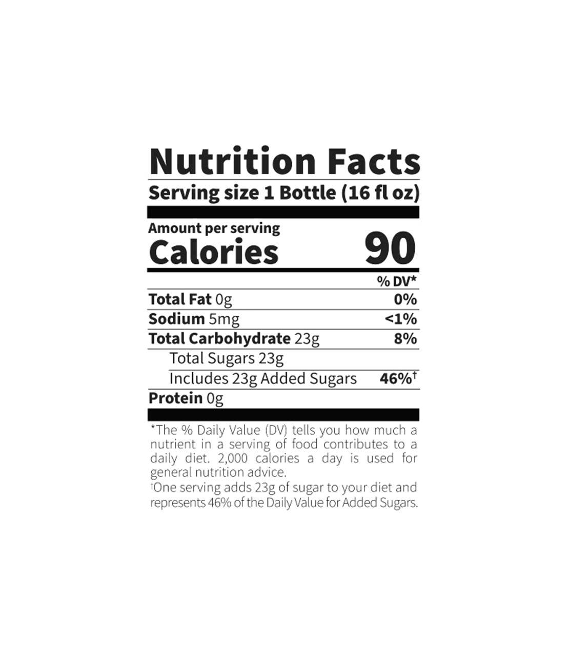 Nutrition facts label for Organic Black Sweet Iced Tea, detailing calories, sugars, and serving size.